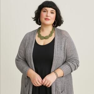 ALEMBIKA Open Front Knit Cardigan Sweater Gray Silver Metallic Sz S {3X22}